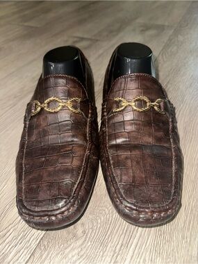 Faranzi Mens Dark Moc Croc Leather Casual Slip On Loafers Shoe Sz 12